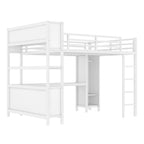 Cama alta de metal todo en uno con escritorio en forma de L y armario, estructura de cama para dormitorios con cubos de almacenamiento, estantes, barandillas de longitud completa