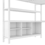 Cama alta de metal todo en uno con escritorio en forma de L y armario, estructura de cama para dormitorios con cubos de almacenamiento, estantes, barandillas de longitud completa
