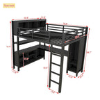 Cama alta de metal todo en uno con escritorio en forma de L y armario, estructura de cama para dormitorios con cubos de almacenamiento, estantes, barandillas de longitud completa