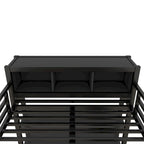 Cama alta de metal todo en uno con escritorio en forma de L y armario, estructura de cama para dormitorios con cubos de almacenamiento, estantes, barandillas de longitud completa