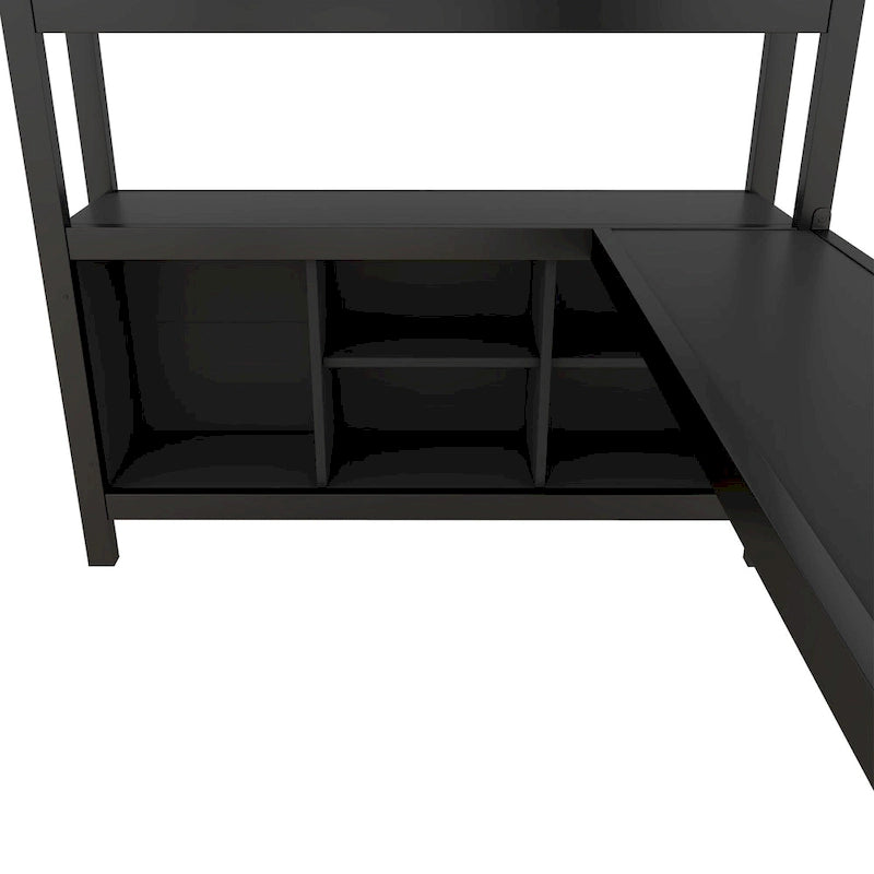 Cama alta de metal todo en uno con escritorio en forma de L y armario, estructura de cama para dormitorios con cubos de almacenamiento, estantes, barandillas de longitud completa