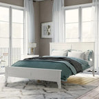Cama con Plataforma y Cabecero de Listones Blanco/Gris – Matrimonial/Queen, Capacidad para 1–2 Personas