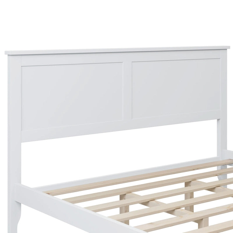 Cama con Plataforma y Cabecero de Listones Blanco/Gris – Matrimonial/Queen, Capacidad para 1–2 Personas