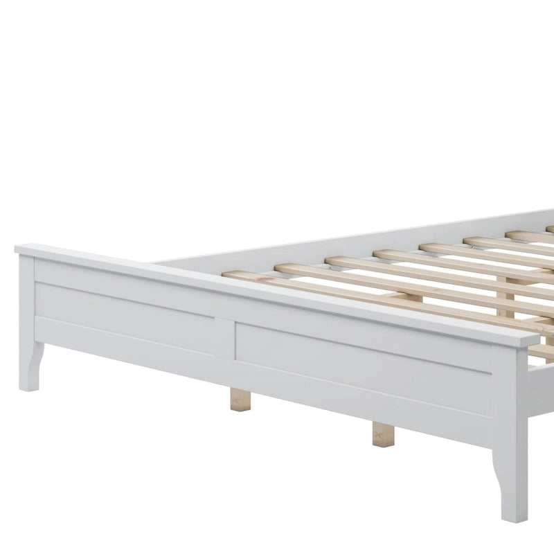 Cama con Plataforma y Cabecero de Listones Blanco/Gris – Matrimonial/Queen, Capacidad para 1–2 Personas