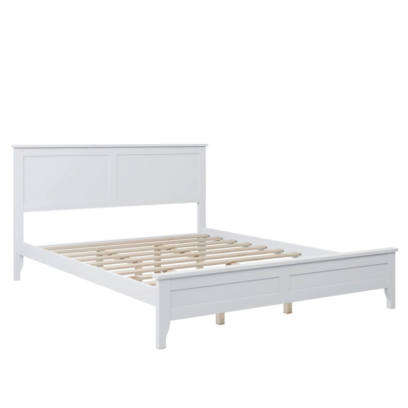 Cama con Plataforma y Cabecero de Listones Blanco/Gris – Matrimonial/Queen, Capacidad para 1–2 Personas