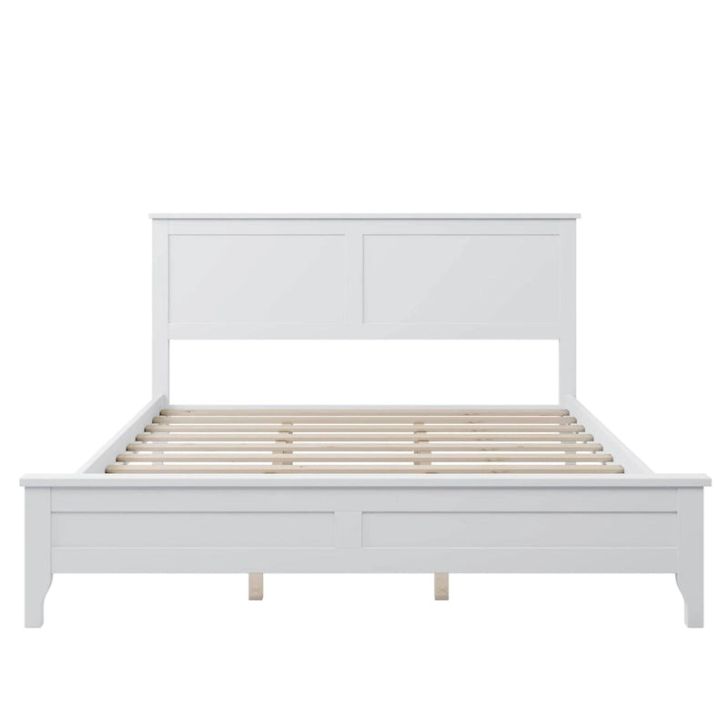 Cama con Plataforma y Cabecero de Listones Blanco/Gris – Matrimonial/Queen, Capacidad para 1–2 Personas