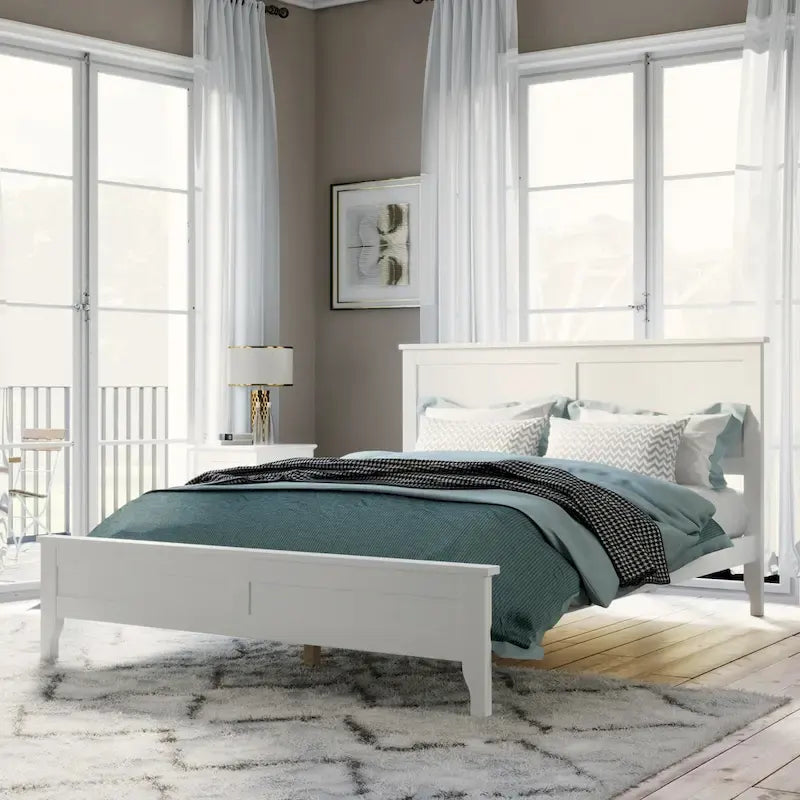 Cama con Plataforma y Cabecero de Listones Blanco/Gris – Matrimonial/Queen, Capacidad para 1–2 Personas