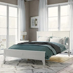 Cama con Plataforma y Cabecero de Listones Blanco/Gris – Matrimonial/Queen, Capacidad para 1–2 Personas