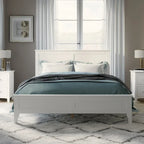 Cama con Plataforma y Cabecero de Listones Blanco/Gris – Matrimonial/Queen, Capacidad para 1–2 Personas