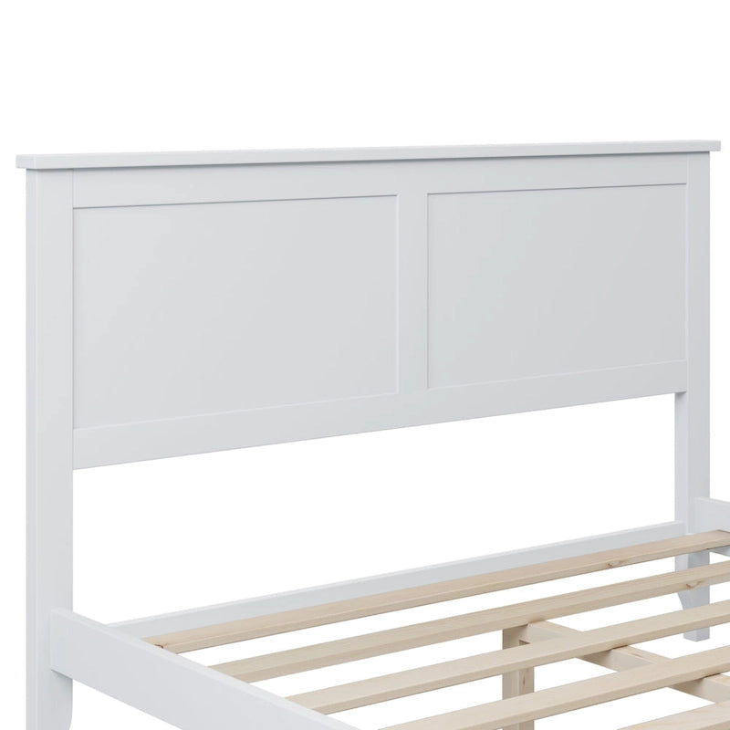 Cama con Plataforma y Cabecero de Listones Blanco/Gris – Matrimonial/Queen, Capacidad para 1–2 Personas