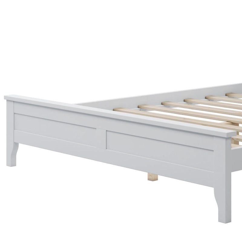 Cama con Plataforma y Cabecero de Listones Blanco/Gris – Matrimonial/Queen, Capacidad para 1–2 Personas