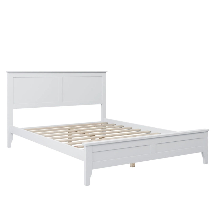 Cama con Plataforma y Cabecero de Listones Blanco/Gris – Matrimonial/Queen, Capacidad para 1–2 Personas