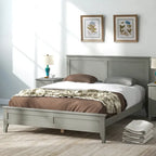 Cama con Plataforma y Cabecero de Listones Blanco/Gris – Matrimonial/Queen, Capacidad para 1–2 Personas