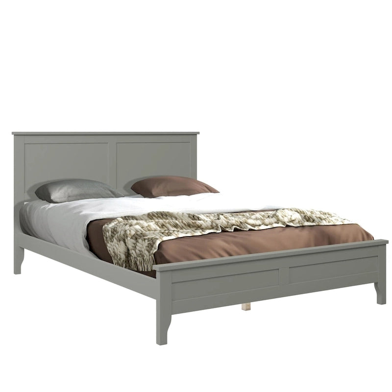 Cama con Plataforma y Cabecero de Listones Blanco/Gris – Matrimonial/Queen, Capacidad para 1–2 Personas