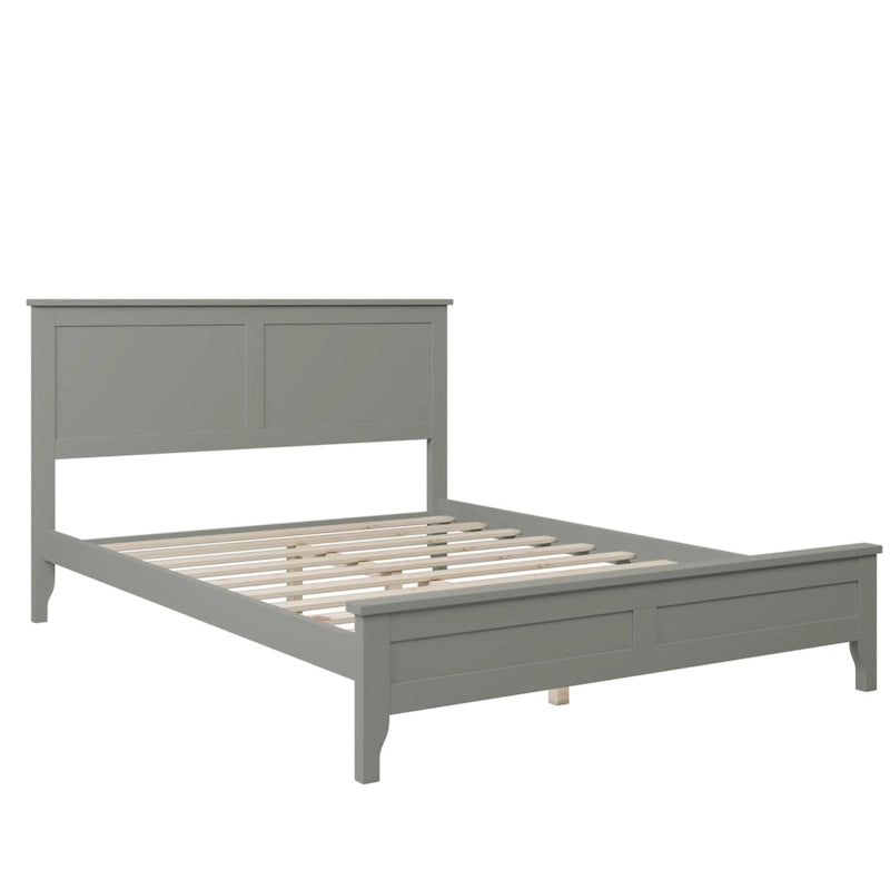 Cama con Plataforma y Cabecero de Listones Blanco/Gris – Matrimonial/Queen, Capacidad para 1–2 Personas