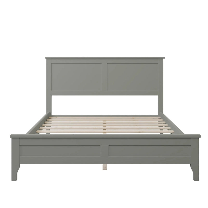 Cama con Plataforma y Cabecero de Listones Blanco/Gris – Matrimonial/Queen, Capacidad para 1–2 Personas