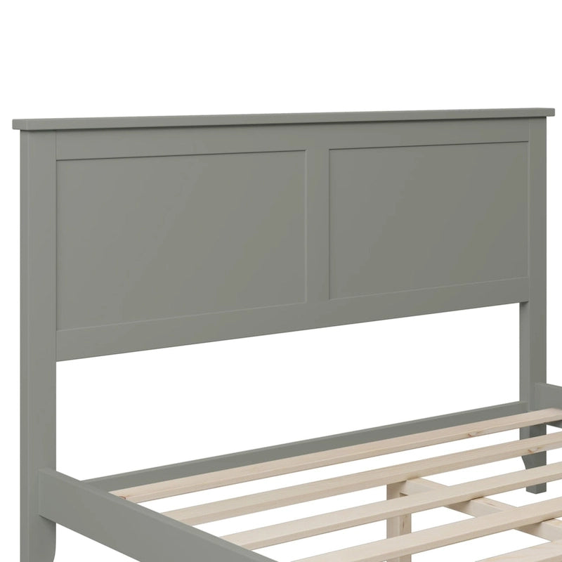 Cama con Plataforma y Cabecero de Listones Blanco/Gris – Matrimonial/Queen, Capacidad para 1–2 Personas