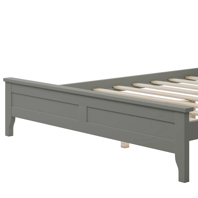 Cama con Plataforma y Cabecero de Listones Blanco/Gris – Matrimonial/Queen, Capacidad para 1–2 Personas