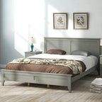 Cama con Plataforma y Cabecero de Listones Blanco/Gris – Matrimonial/Queen, Capacidad para 1–2 Personas