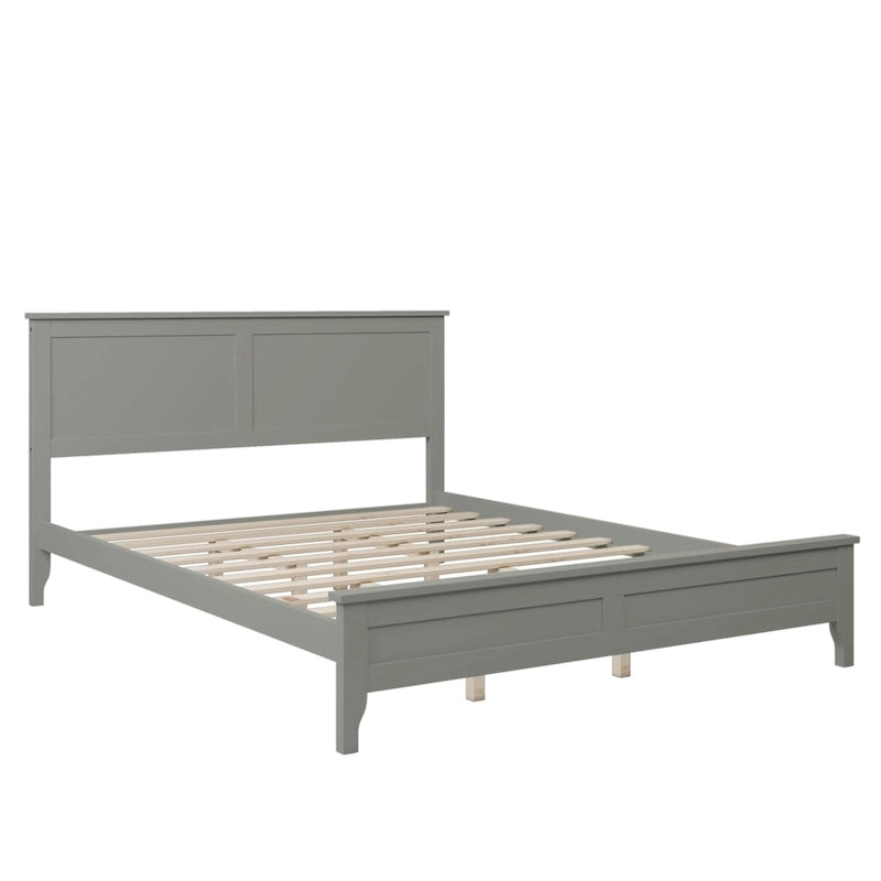 Cama con Plataforma y Cabecero de Listones Blanco/Gris – Matrimonial/Queen, Capacidad para 1–2 Personas