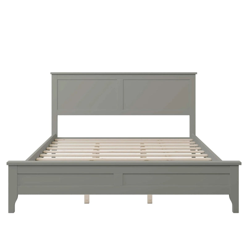 Cama con Plataforma y Cabecero de Listones Blanco/Gris – Matrimonial/Queen, Capacidad para 1–2 Personas