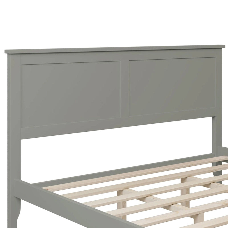 Cama con Plataforma y Cabecero de Listones Blanco/Gris – Matrimonial/Queen, Capacidad para 1–2 Personas