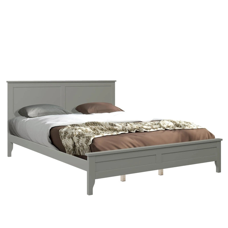 Cama con Plataforma y Cabecero de Listones Blanco/Gris – Matrimonial/Queen, Capacidad para 1–2 Personas