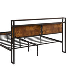 Cama de plataforma metálica tamaño King, marrón y negra, con luces LED, cabecero de madera y 2 cajones de almacenamiento