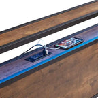 Cama de plataforma metálica tamaño King, marrón y negra, con luces LED, cabecero de madera y 2 cajones de almacenamiento