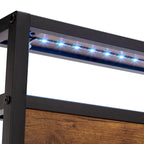 Cama de plataforma metálica tamaño King, marrón y negra, con luces LED, cabecero de madera y 2 cajones de almacenamiento