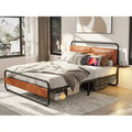 Cama Plataforma Tapizada King Size Marrón Antiguo con Luz LED y Cargador Incorporado, para 2 personas