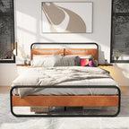 Cama Plataforma Tapizada King Size Marrón Antiguo con Luz LED y Cargador Incorporado, para 2 personas