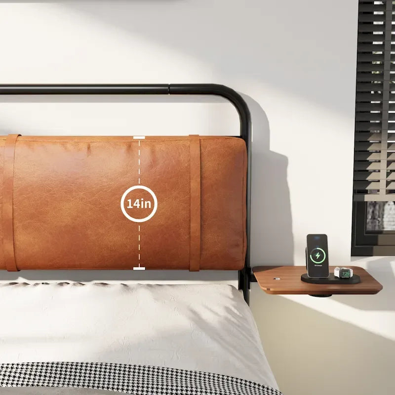 Cama Plataforma Tapizada King Size Marrón Antiguo con Luz LED y Cargador Incorporado, para 2 personas
