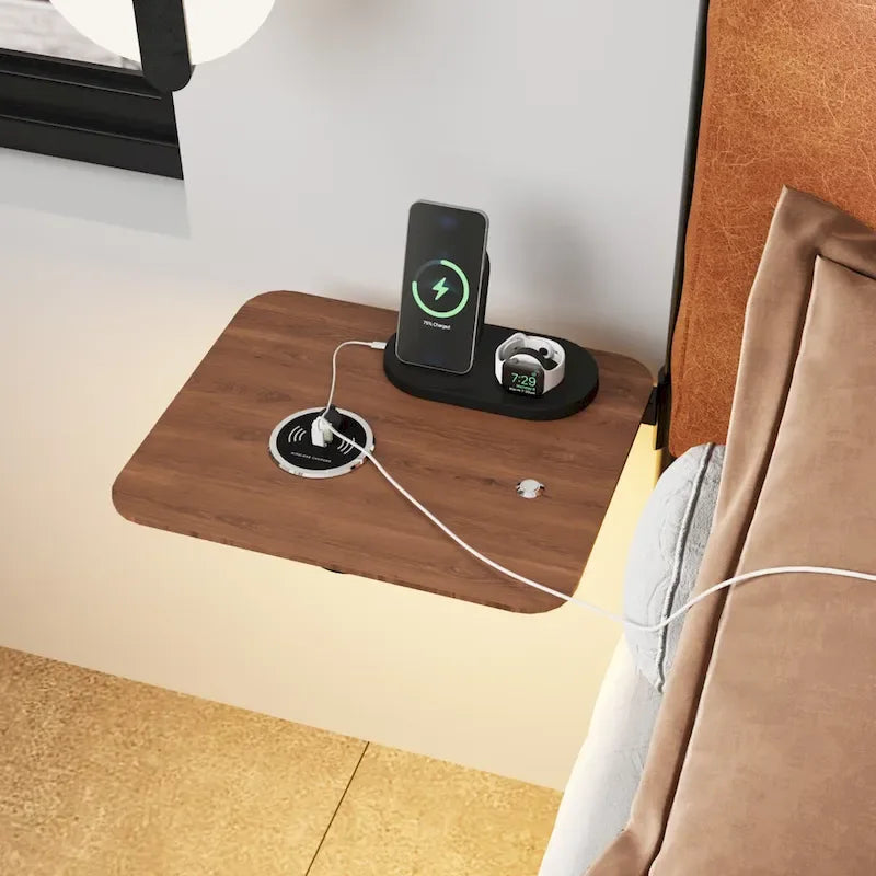 Cama Plataforma Tapizada King Size Marrón Antiguo con Luz LED y Cargador Incorporado, para 2 personas