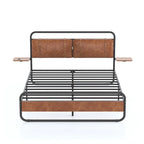 Cama Plataforma Tapizada King Size Marrón Antiguo con Luz LED y Cargador Incorporado, para 2 personas