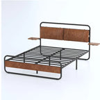 Cama Plataforma Tapizada King Size Marrón Antiguo con Luz LED y Cargador Incorporado, para 2 personas