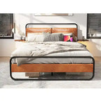 Cama Plataforma Tapizada King Size Marrón Antiguo con Luz LED y Cargador Incorporado, para 2 personas