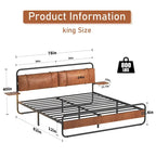 Cama Plataforma Tapizada King Size Marrón Antiguo con Luz LED y Cargador Incorporado, para 2 personas