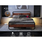 Cama Plataforma Tapizada King Size Marrón Antiguo con Luz LED y Cargador Incorporado, para 2 personas