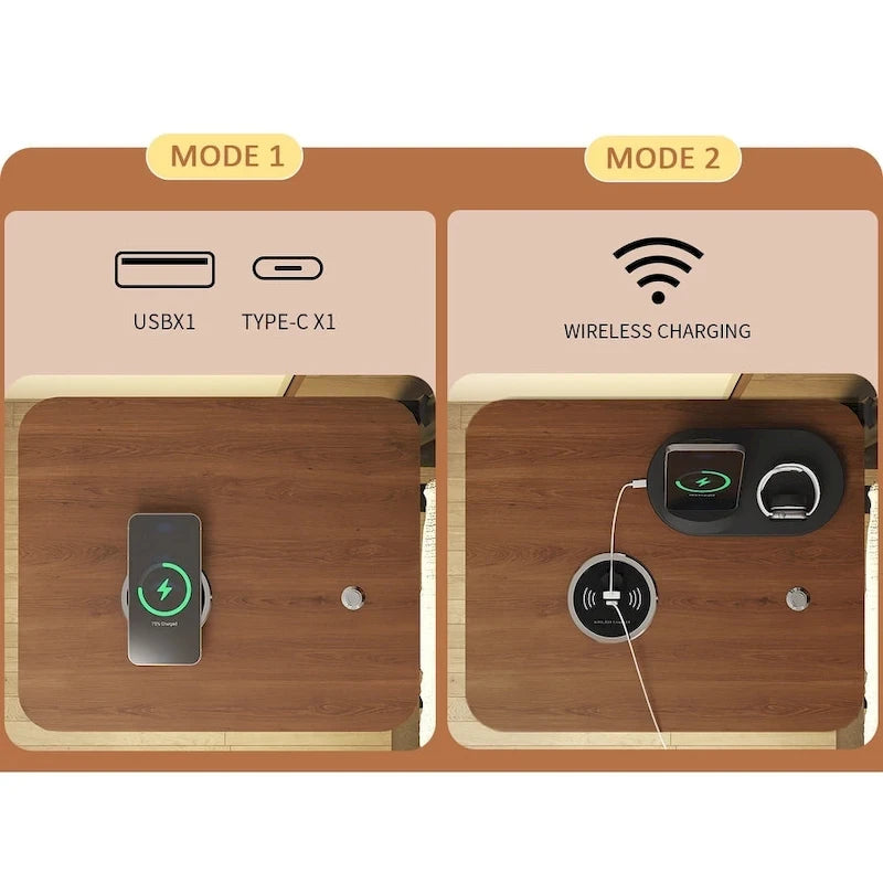 Cama Plataforma Tapizada King Size Marrón Antiguo con Luz LED y Cargador Incorporado, para 2 personas