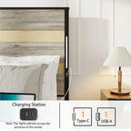 Cama Plataforma Queen Gris Antiguo con Cabecero LED, Carga USB y 4 Cajones de Almacenamiento – Capacidad para 1-2 Personas