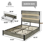 Cama Plataforma Queen Gris Antiguo con Cabecero LED, Carga USB y 4 Cajones de Almacenamiento – Capacidad para 1-2 Personas