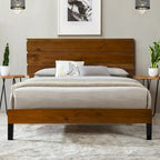 Cama King tipo plataforma, marrón, de estilo moderno de mediados de siglo, 1 persona