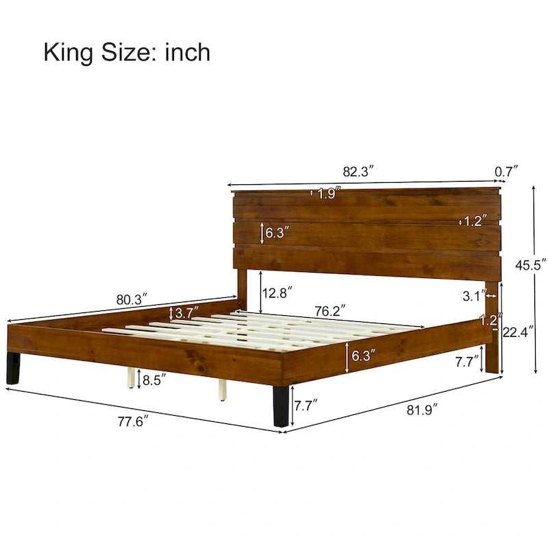 Cama King tipo plataforma, marrón, de estilo moderno de mediados de siglo, 1 persona