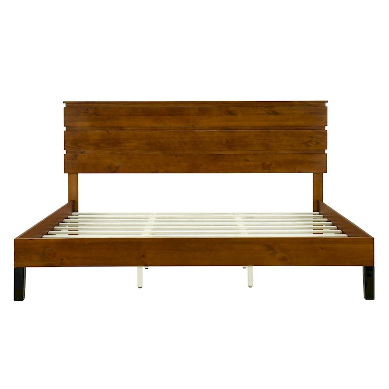 Cama King tipo plataforma, marrón, de estilo moderno de mediados de siglo, 1 persona
