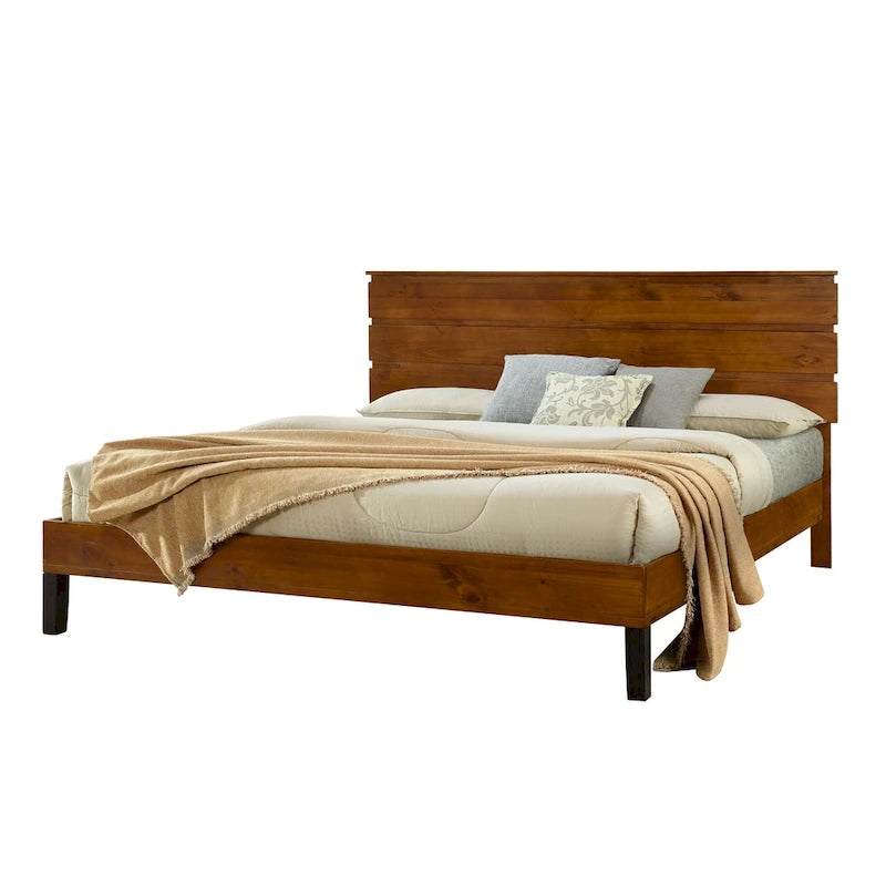 Cama King tipo plataforma, marrón, de estilo moderno de mediados de siglo, 1 persona