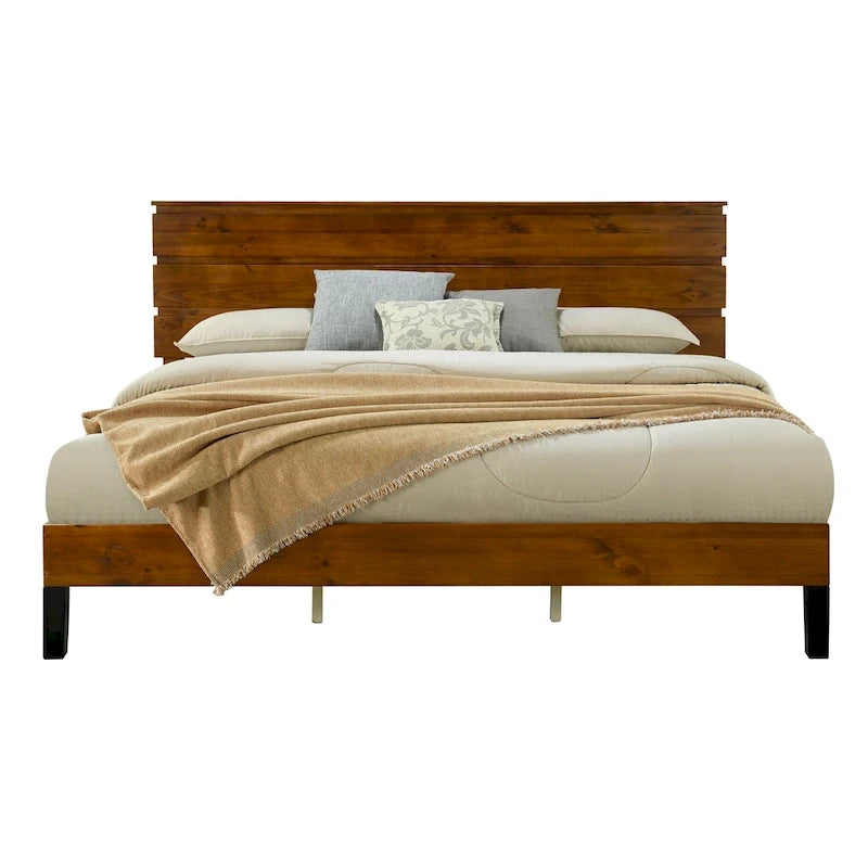 Cama King tipo plataforma, marrón, de estilo moderno de mediados de siglo, 1 persona