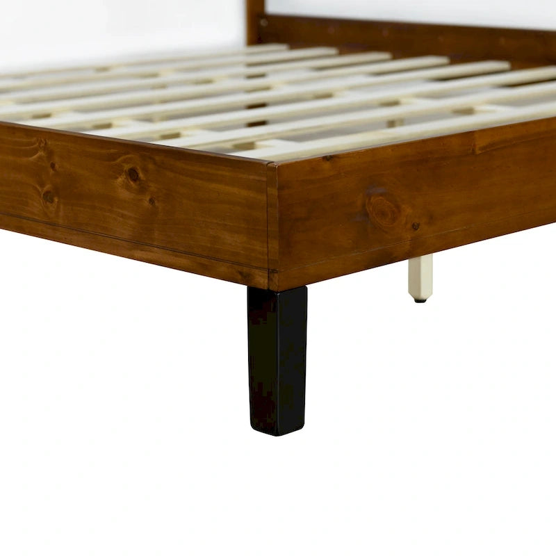 Cama King tipo plataforma, marrón, de estilo moderno de mediados de siglo, 1 persona