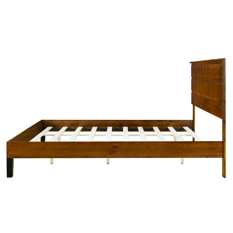 Cama King tipo plataforma, marrón, de estilo moderno de mediados de siglo, 1 persona