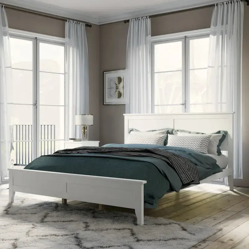Cama Plataforma Blanca Tamaño Queen de Madera Sólida Moderna con Acabado Resistente al Desgaste